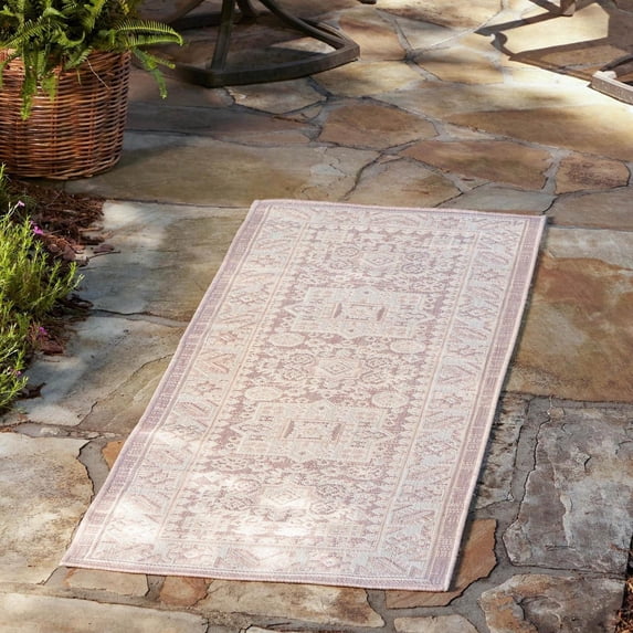 Unique Loom Outdoor Aztec Collection Area Rug - Chalca (2' 7" x 12' Runner Pink/Ivory)