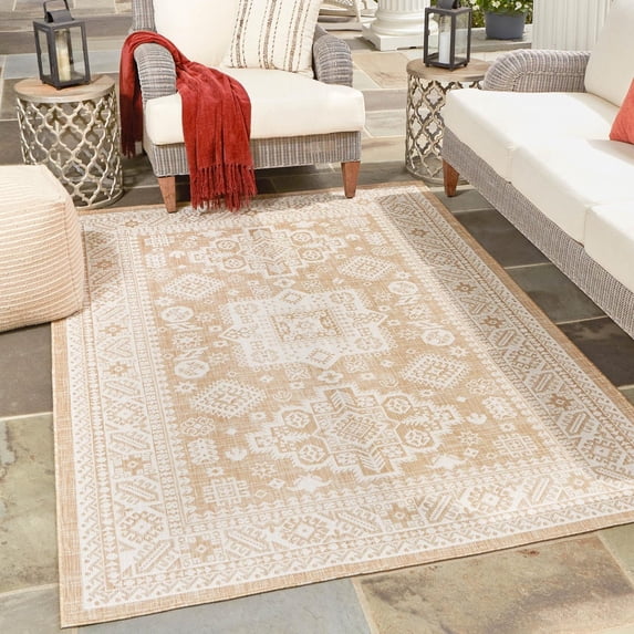 Unique Loom Outdoor Aztec Collection Area Rug - Chalca (6' x 9' Rectangle Natural/Ivory)