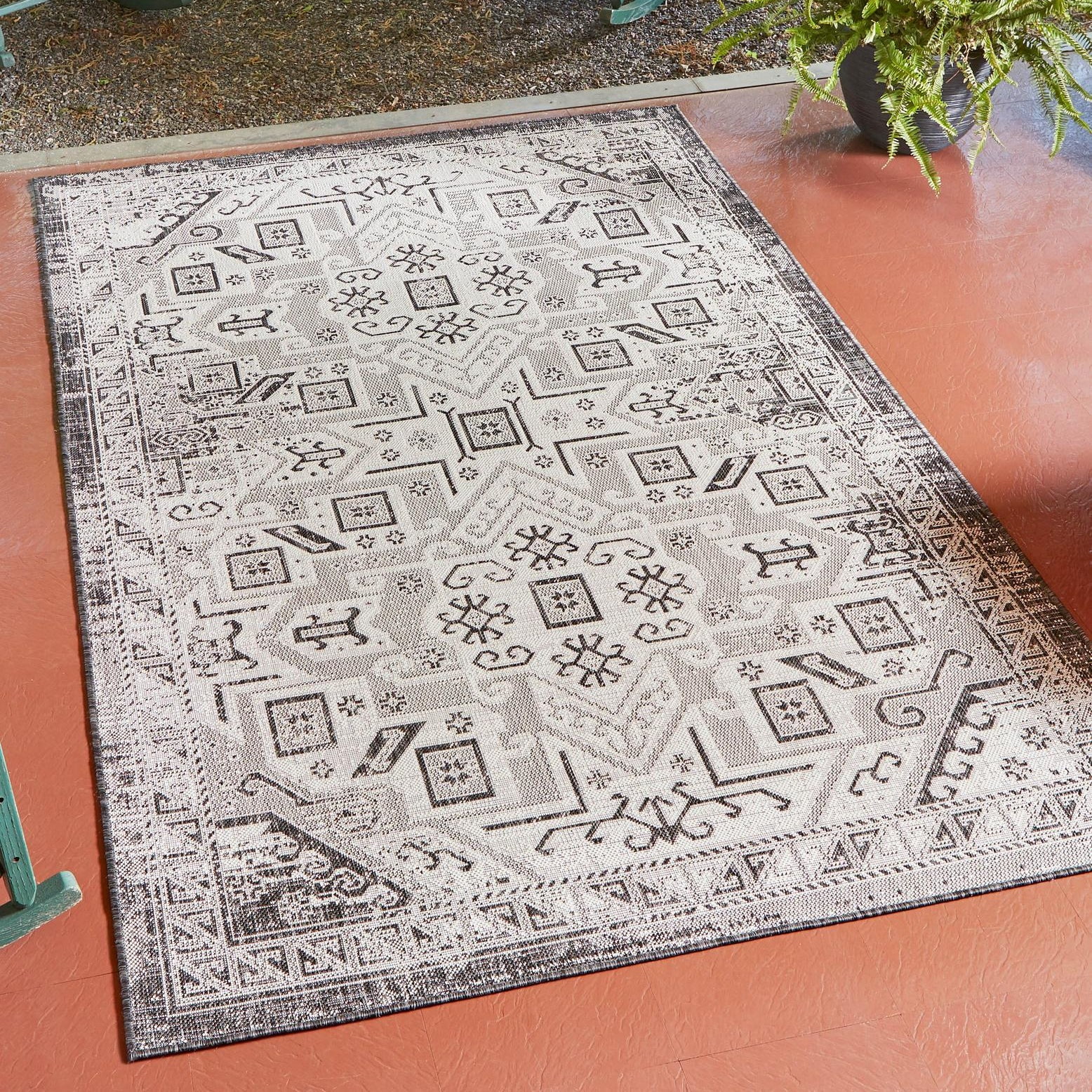 Charcoal Gray 10' x 14' Synthetic Reversible Outdoor Rug