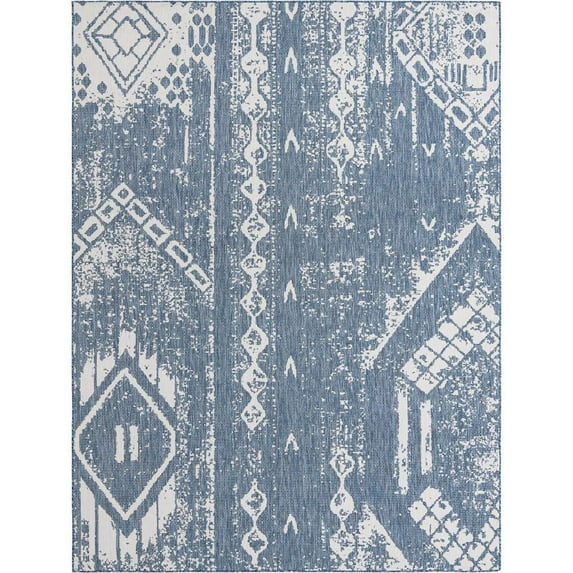 Unique Loom Outdoor Bohemian Collection, Area Rug, Blue, 9' 0" x 12' 0", Rectangular