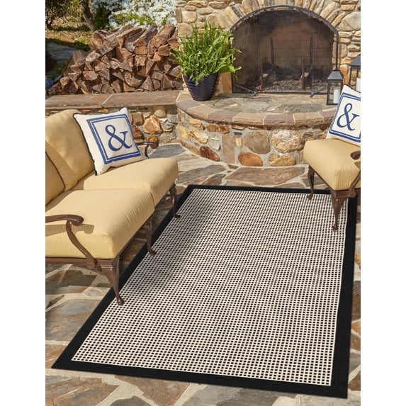 Unique Loom Outdoor Border Collection Area Rug - Frame (7' 10" x 10' Rectangle Black/Ivory)