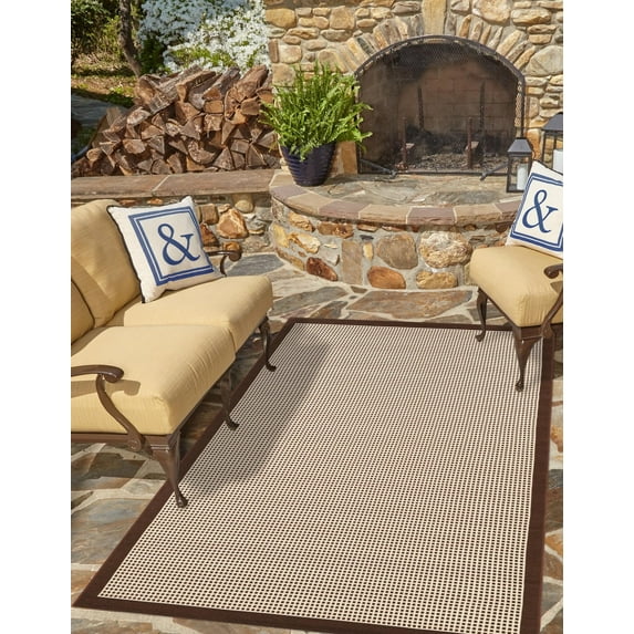 Unique Loom Outdoor Border Collection Area Rug - Frame (9' x 12' Rectangle Brown/Ivory)