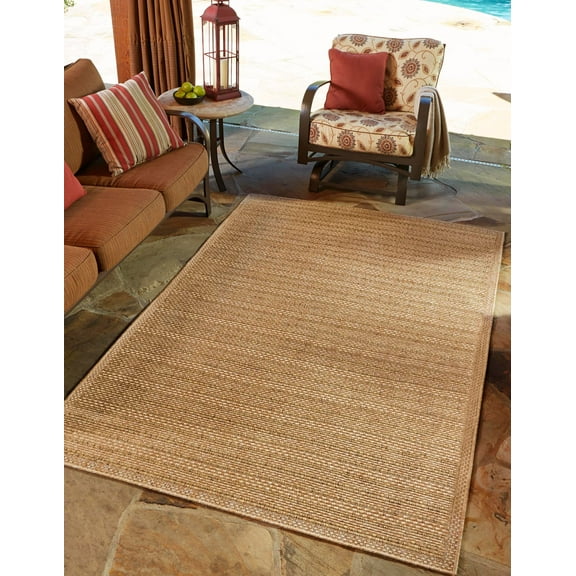 Unique Loom Outdoor Border Collection Area Rug - Checkered (2' 2" x 3' 1" Rectangle Light Brown)