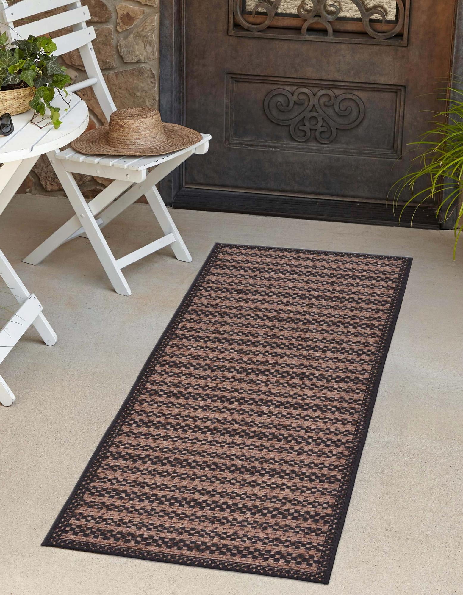 2'2" x 6' Black and Brown Synthetic Stripe Runner Rug