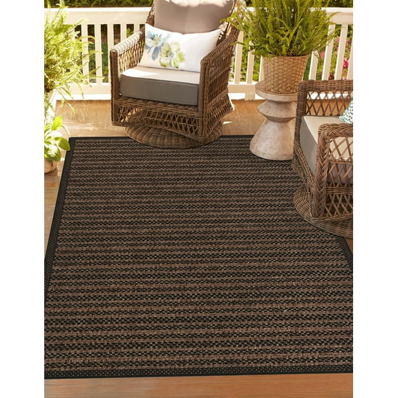 Unique Loom Outdoor Border Collection Area Rug - Checkered (5' 3" x 8' Rectangle Brown/Black)
