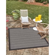 Unique Loom Outdoor Border Collection Area Rug - Checkered (6' 1" Square Gray/Black)