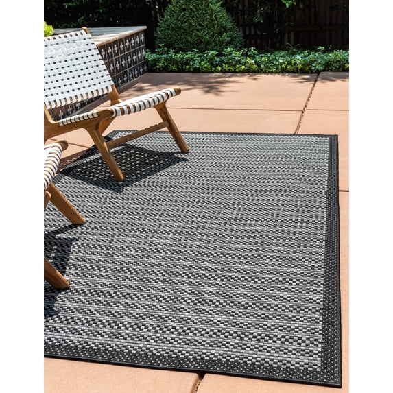 Unique Loom Outdoor Border Collection Area Rug - Checkered (8' x 11' 4" Rectangle Gray/Black)