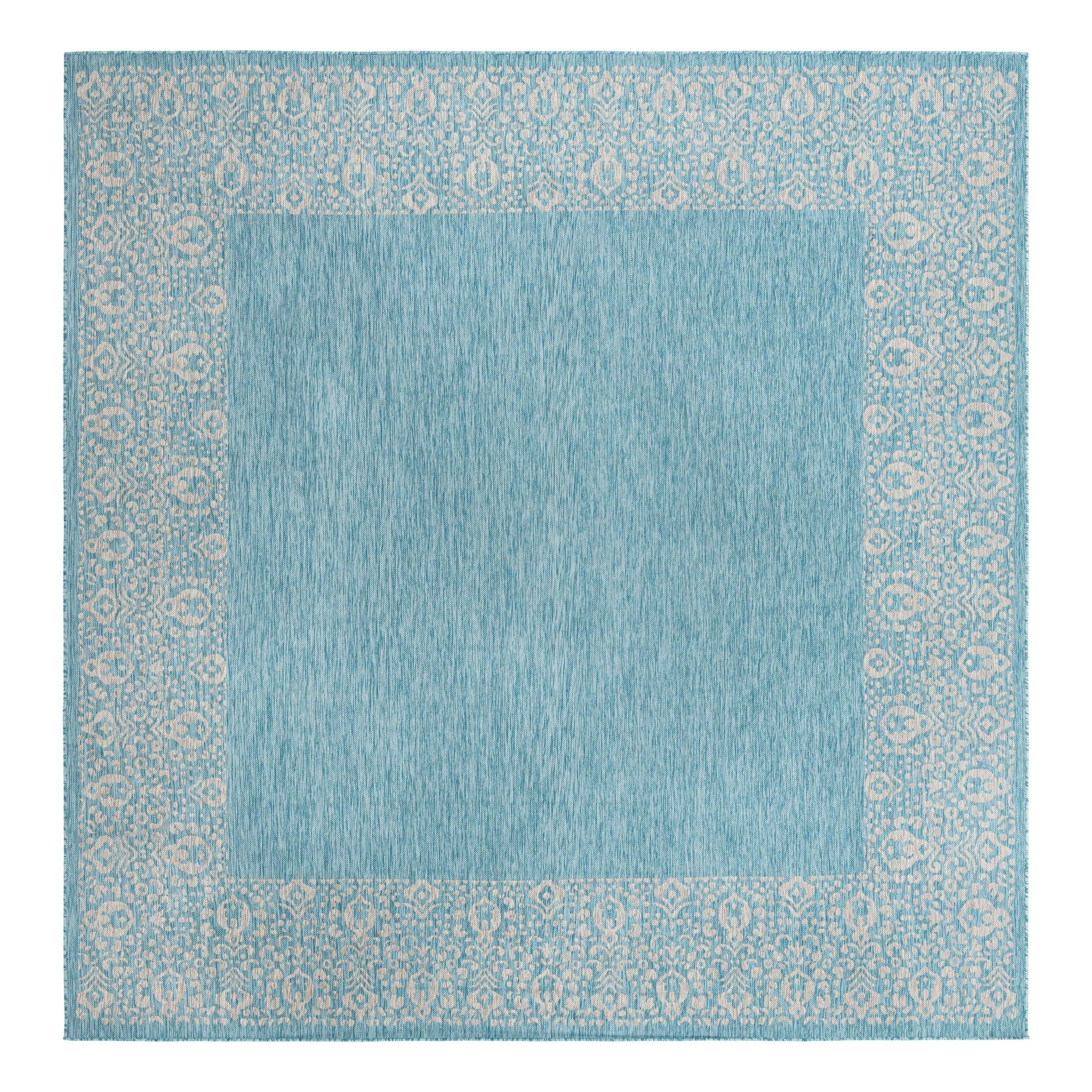 Aqua Blue Square Synthetic Outdoor Area Rug