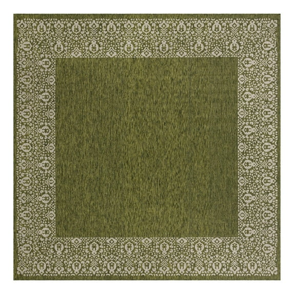 Unique Loom Outdoor Border Collection Area Rug - Floral Border (13' Square Green/Ivory)