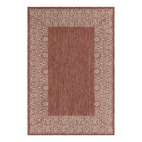 Unique Loom Outdoor Border Collection Area Rug - Floral Border (4' 1" x 6' 1" Rectangle Rust Red/Ivory)