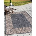 thumbnail image 1 of Unique Loom Outdoor Border Collection Area Rug - Floral Border (7' 1" x 10' Rectangle Charcoal Gray/Beige), 1 of 7
