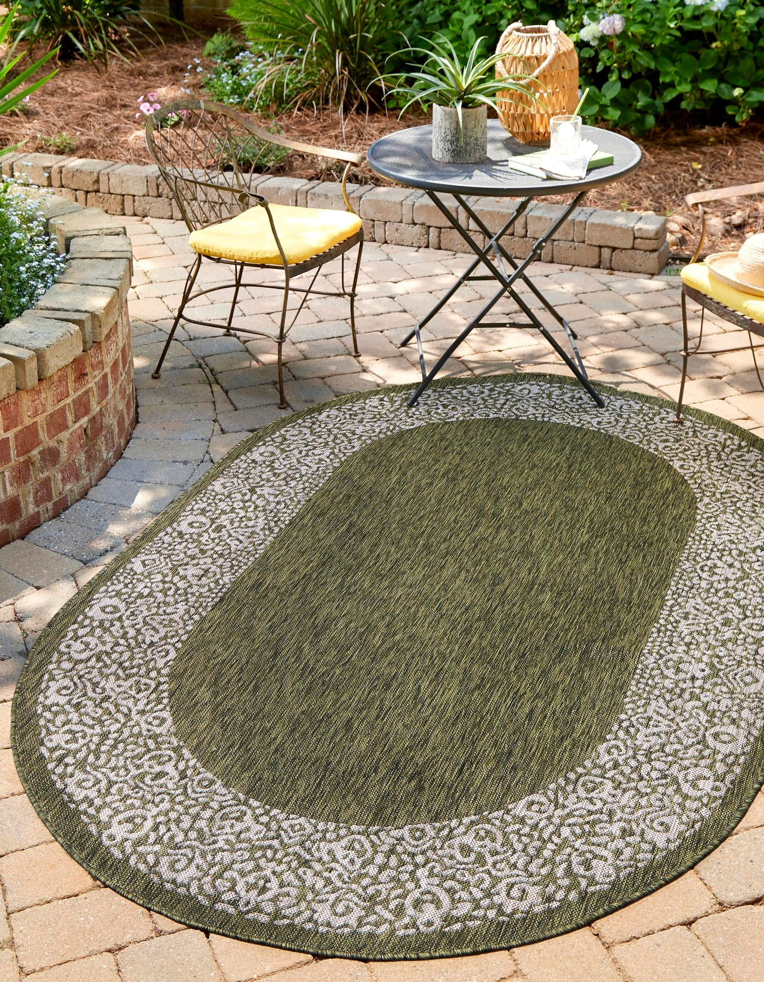 Unique Loom Outdoor Border Collection Area Rug - Floral Border (7' 10 ...