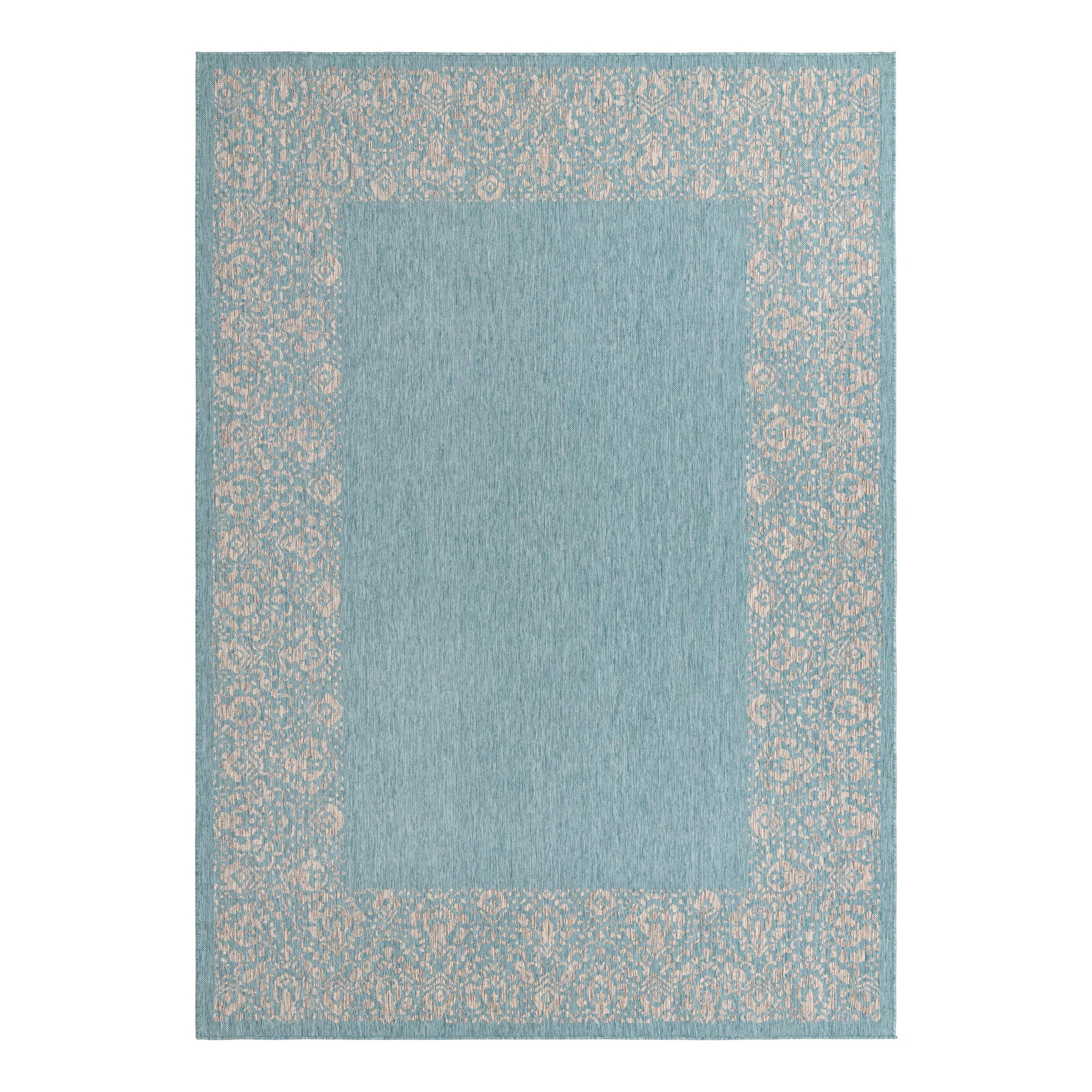 Aqua Blue Synthetic 8' x 11' Flat Woven Outdoor Rug