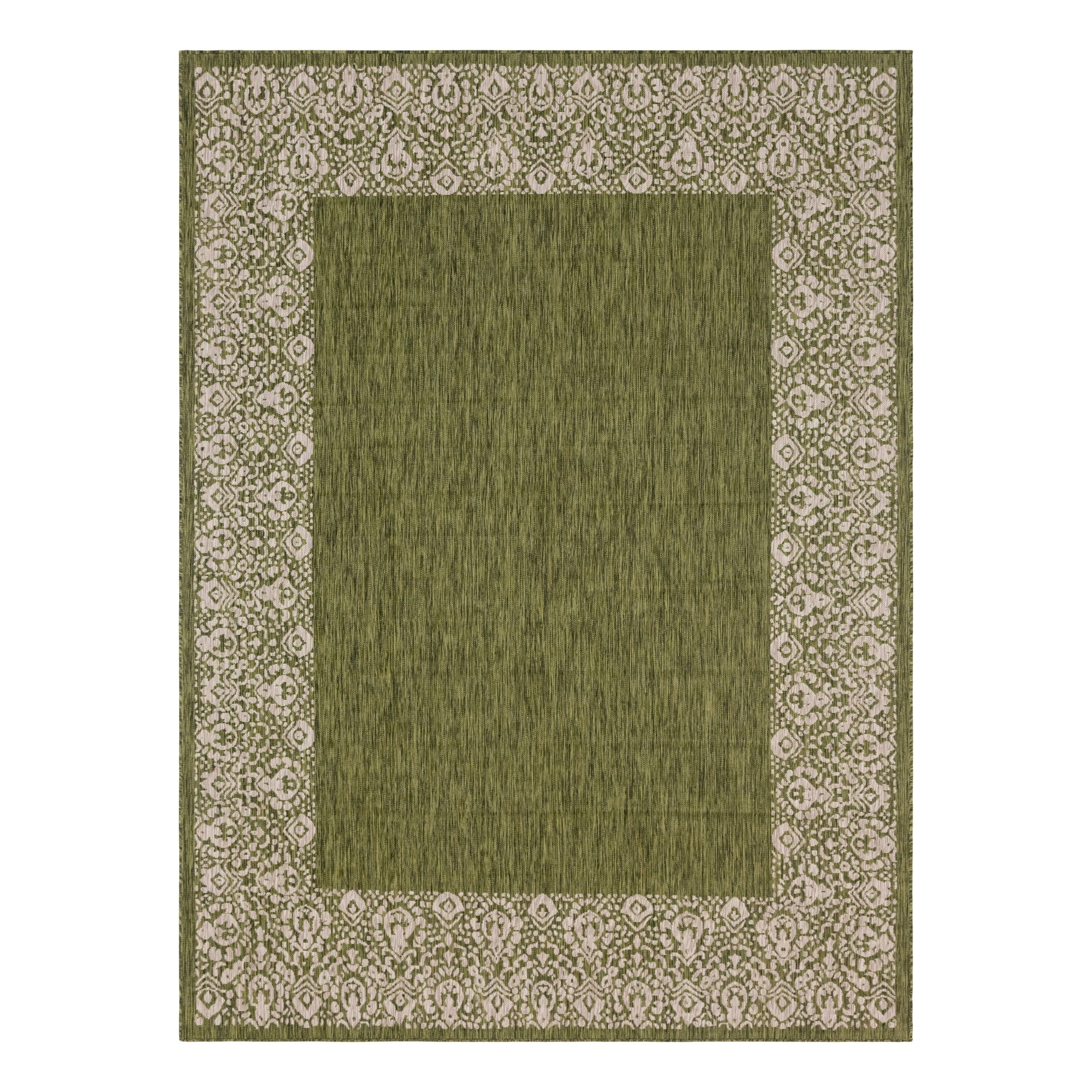 Green Rectangular 9' x 12' Easy-Care Synthetic Outdoor Rug