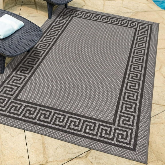 Unique Loom Outdoor Border Collection Area Rug - Greek Key (3' 3" x 5' Rectangle Gray/Black)