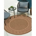 thumbnail image 1 of Unique Loom Outdoor Border Collection Area Rug - Greek Key (6' 1" Round Brown/Light Brown), 1 of 7