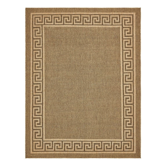 Unique Loom Outdoor Border Collection Area Rug - Greek Key (9' x 12' 2" Rectangle Brown/Light Brown)