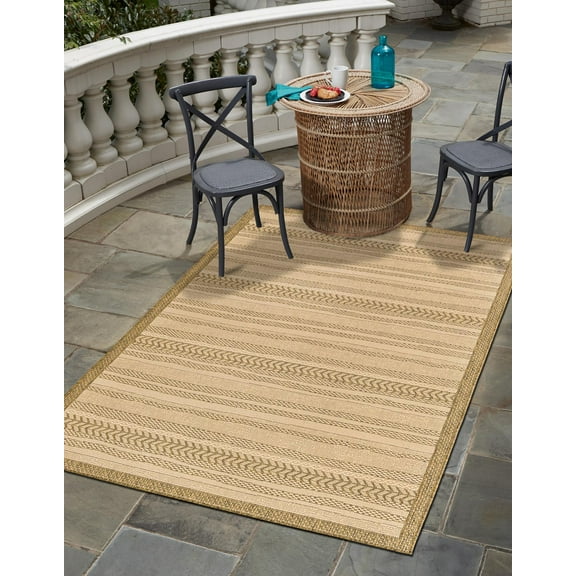 Unique Loom Outdoor Border Collection Area Rug - Lines (2' 2" x 3' 1" Rectangle Beige/Brown)