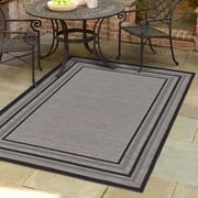 Unique Loom Outdoor Border Collection Area Rug - Multi Border 2 2 x 3 Rectangle Gray/Black