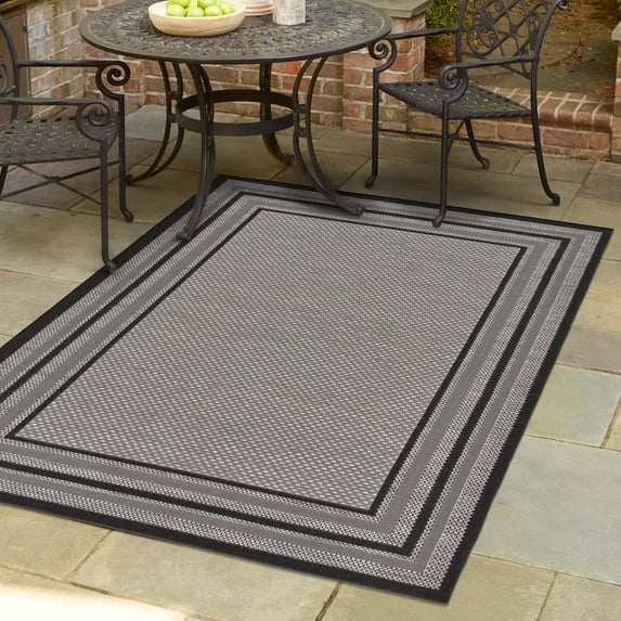 Unique Loom Outdoor Border Collection Area Rug - Multi Border (2' 2" x 3' Rectangle Gray/Black)