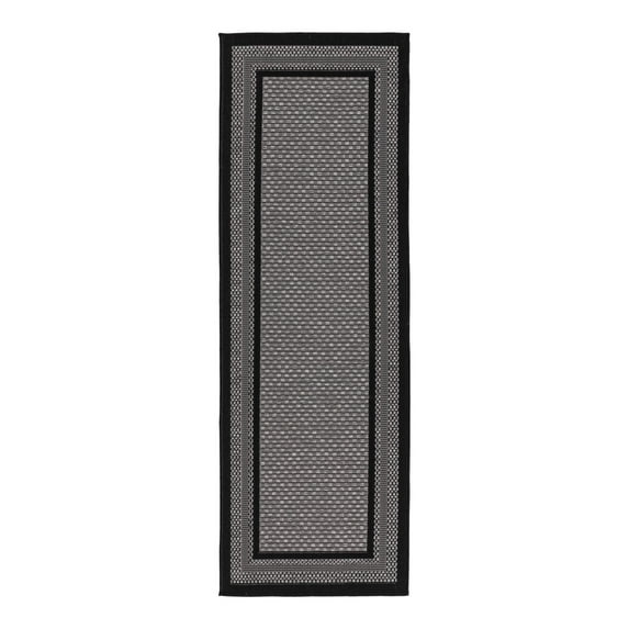 Unique Loom Outdoor Border Collection Area Rug - Multi Border (2' 2" x 6' 1" Runner Gray/Black)