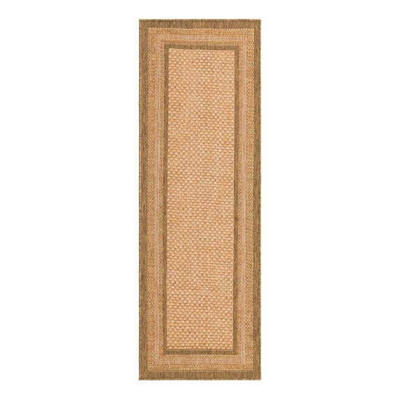 Unique Loom Outdoor Border Collection Area Rug - Multi Border (2' 2" x 6' 1" Runner Tan/Light Brown)