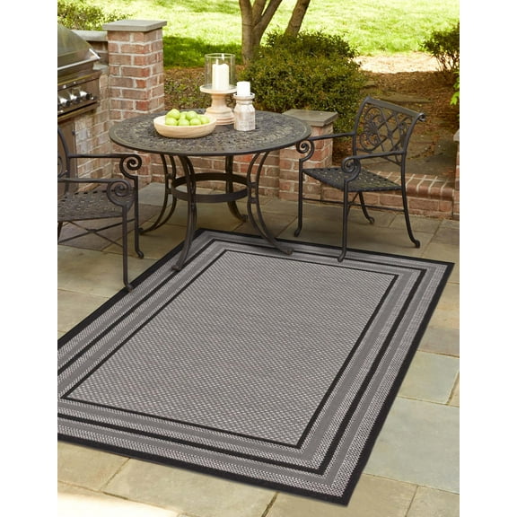 Unique Loom Outdoor Border Collection Area Rug - Multi Border (8' x 11' 4" Rectangle Gray/Black)