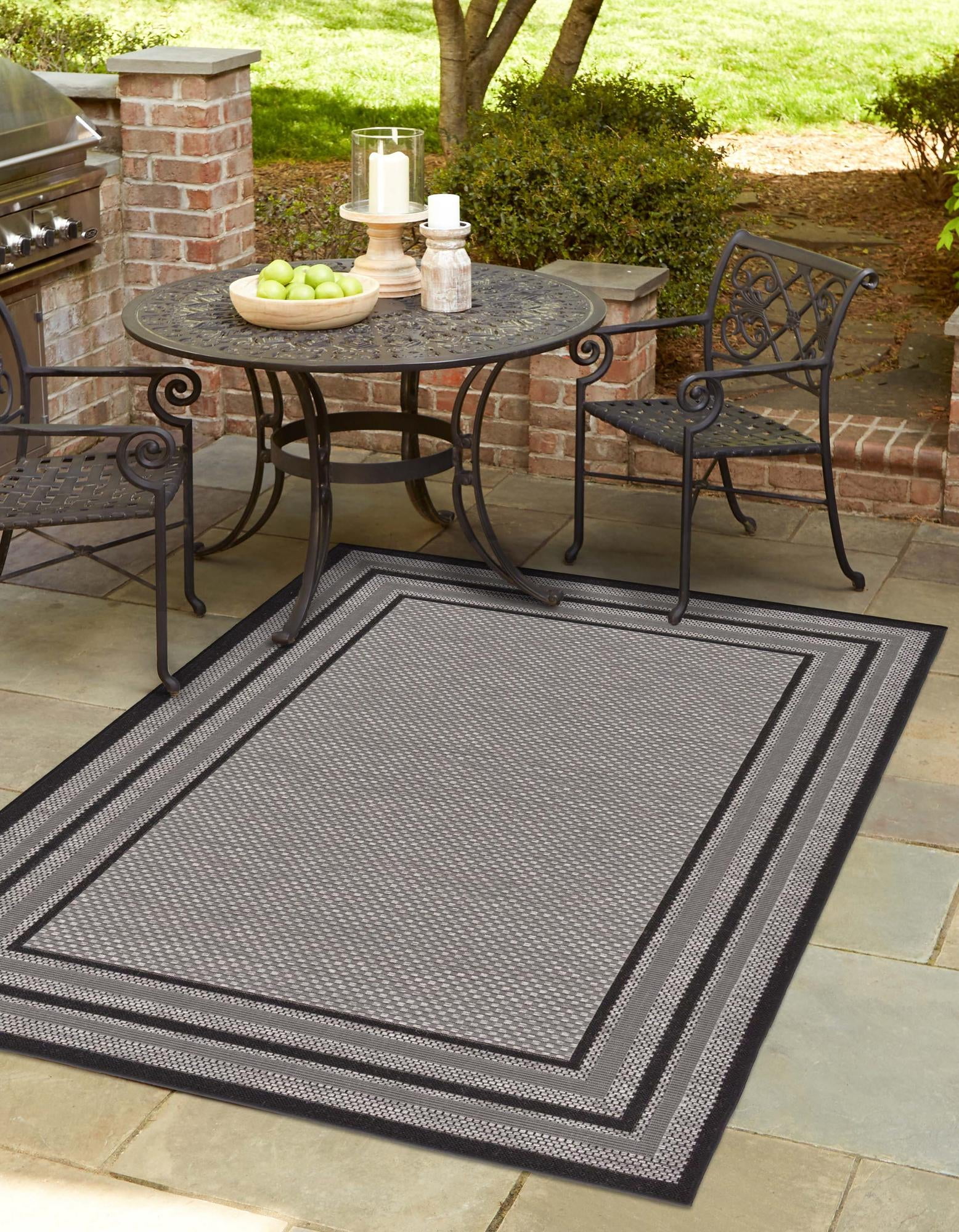 Unique Loom Outdoor Border Collection Area Rug - Multi Border (9' x 12' Rectangle Gray/Black)