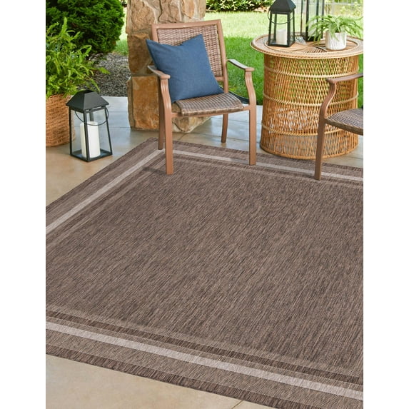 Unique Loom Outdoor Border Collection Area Rug - Soft Border (13' Square Brown/Ivory)