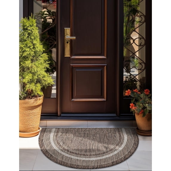 Unique Loom Outdoor Border Collection Area Rug - Soft Border (2' 7" x 4' 1" Hearth Brown/Ivory)