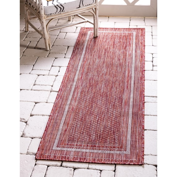 Unique Loom Outdoor Border Collection Area Rug - Soft Border (2' x 6' 1" Runner Rust Red/Ivory)