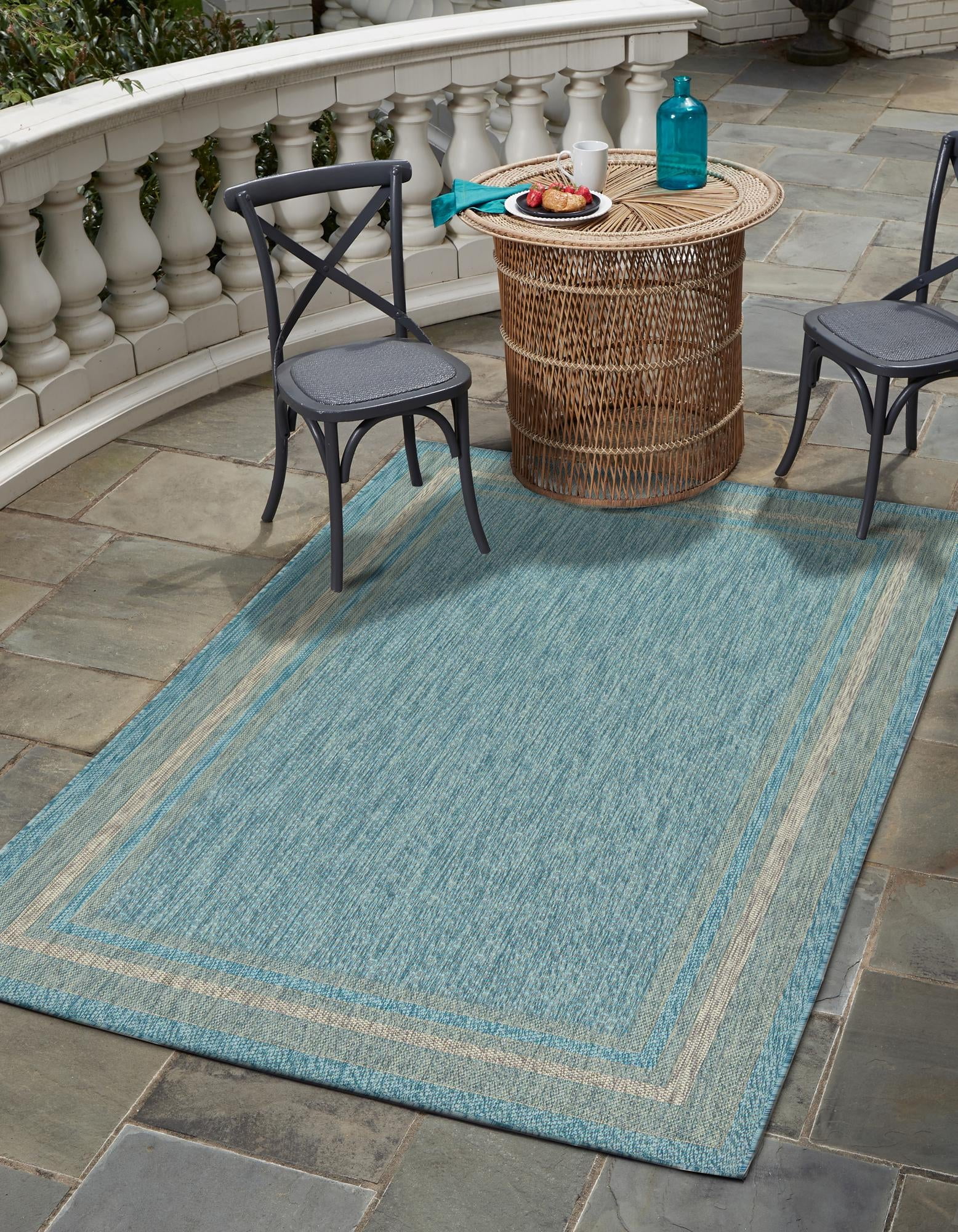 Aquamarine Elegance 4' x 6' Flat Woven Outdoor Rug