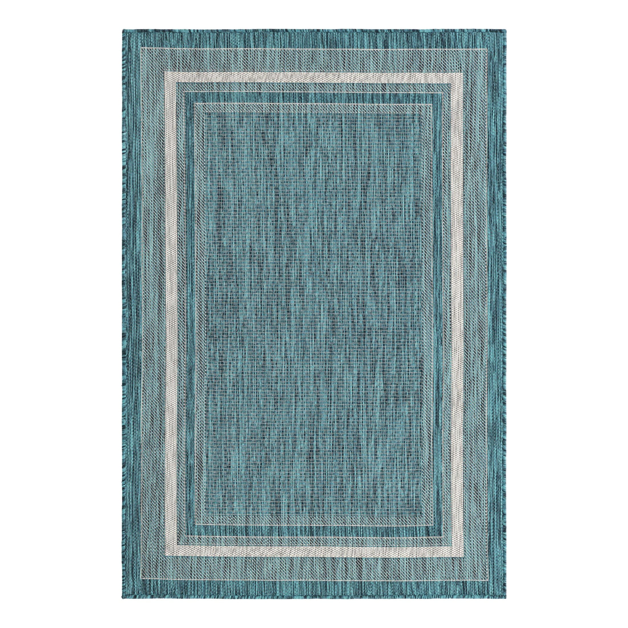 Teal Soft Border Easy Care 4' x 6' Outdoor Rug