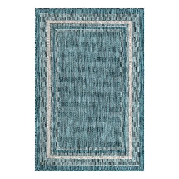 Unique Loom Outdoor Border Collection Area Rug - Soft Border (4' 1" x 6' 1" Rectangle Teal/Ivory)