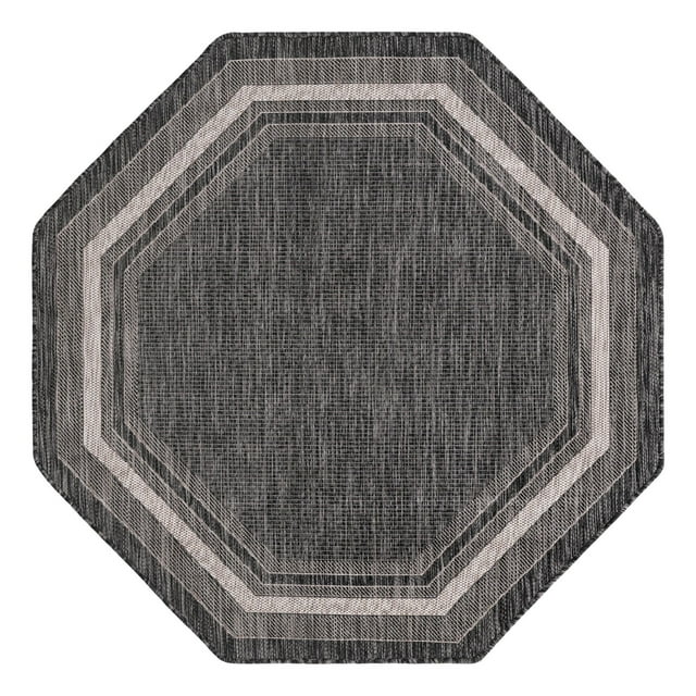 Unique Loom Outdoor Border Collection Area Rug - Soft Border (5' 3" Octagon Black/Ivory)