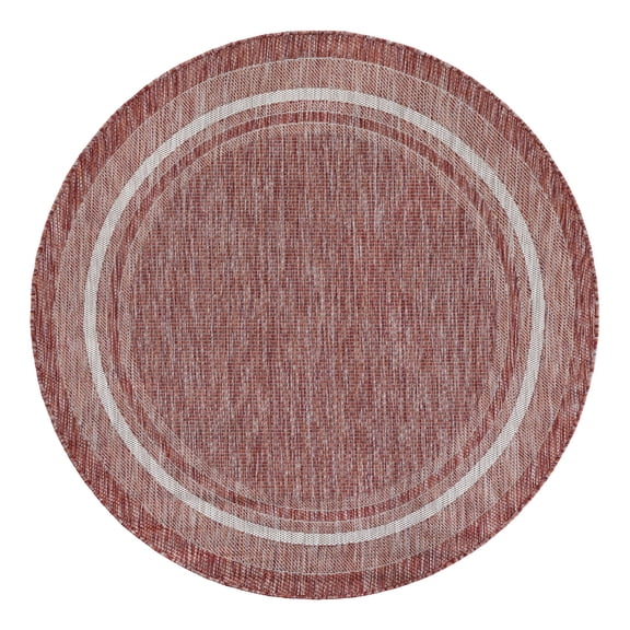 Unique Loom Outdoor Border Collection Area Rug - Soft Border (5' 3" Round Rust Red/Ivory)
