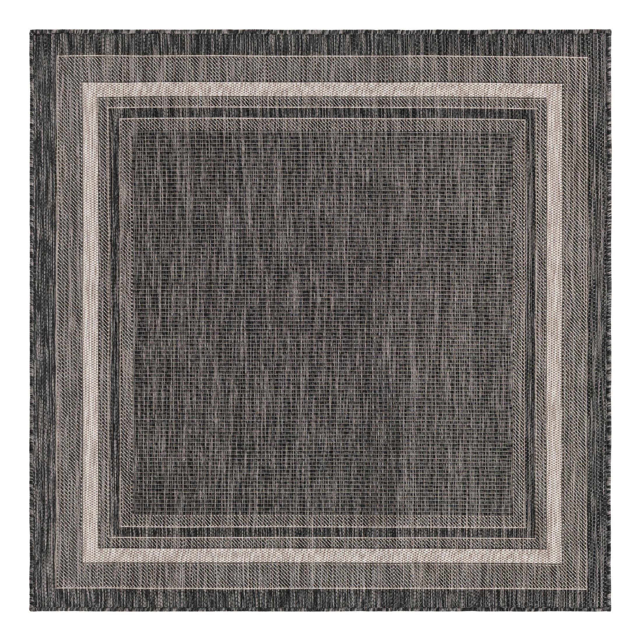 Sophisticated Square Black & Beige Outdoor Rug, Easy-Care & Stain-Resistant