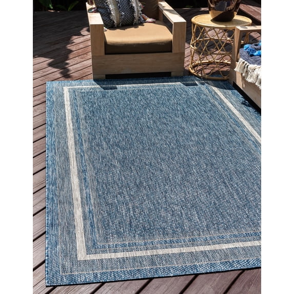Unique Loom Outdoor Border Collection Area Rug - Soft Border (5' 3" x 7' 1" Rectangle Blue/Ivory)