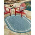 thumbnail image 1 of Unique Loom Outdoor Border Collection Area Rug - Soft Border (5' x 8' Oval Teal/Ivory), 1 of 7