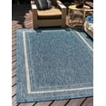thumbnail image 1 of Unique Loom Outdoor Border Collection Area Rug - Soft Border (7' 1" x 10' Rectangle Blue/Ivory), 1 of 7