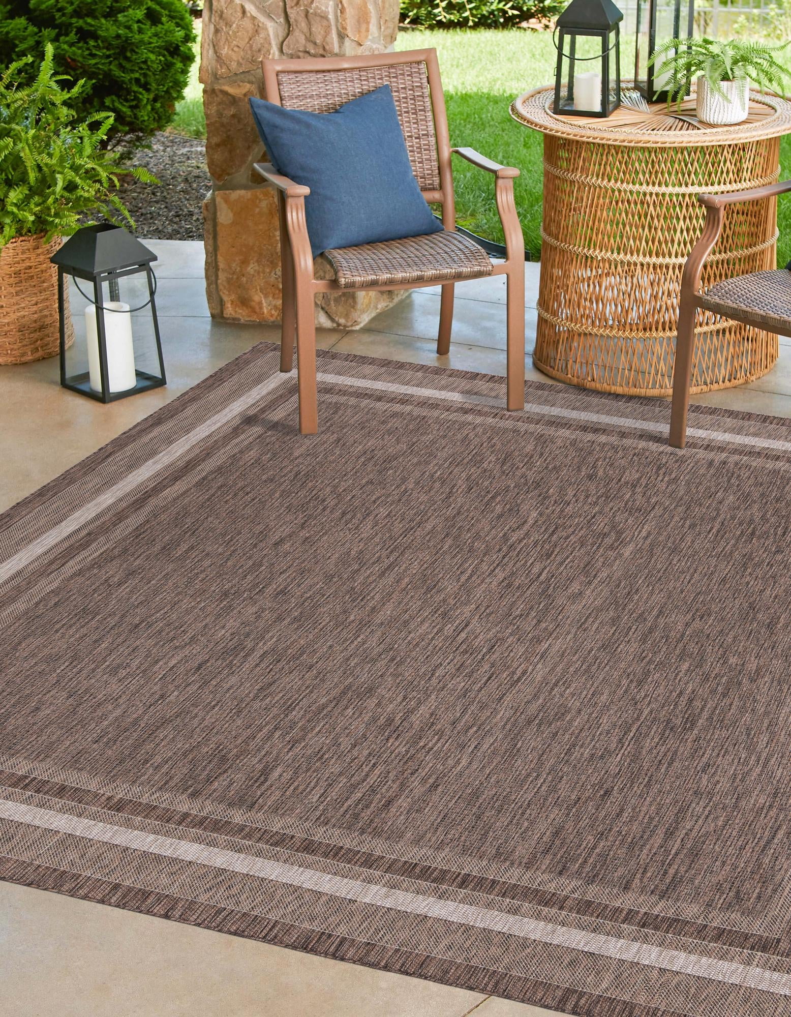 Brown Synthetic Square Outdoor Stain-Resistant Area Rug