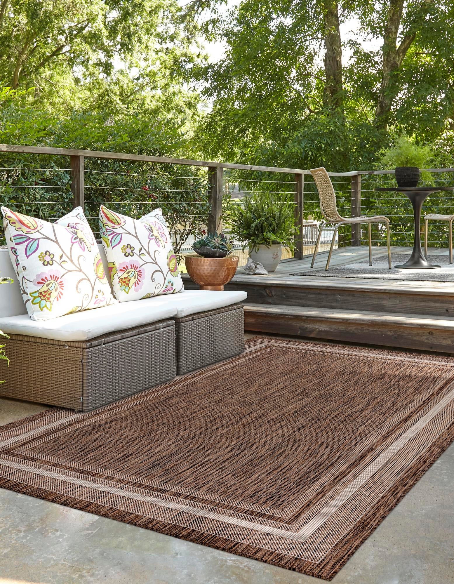 Brown and Beige Synthetic Outdoor Rectangular Rug 8' x 10'