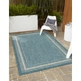 thumbnail image 1 of Unique Loom Outdoor Border Collection Area Rug - Soft Border (9' x 12' 2" Rectangle Teal/Ivory), 1 of 7