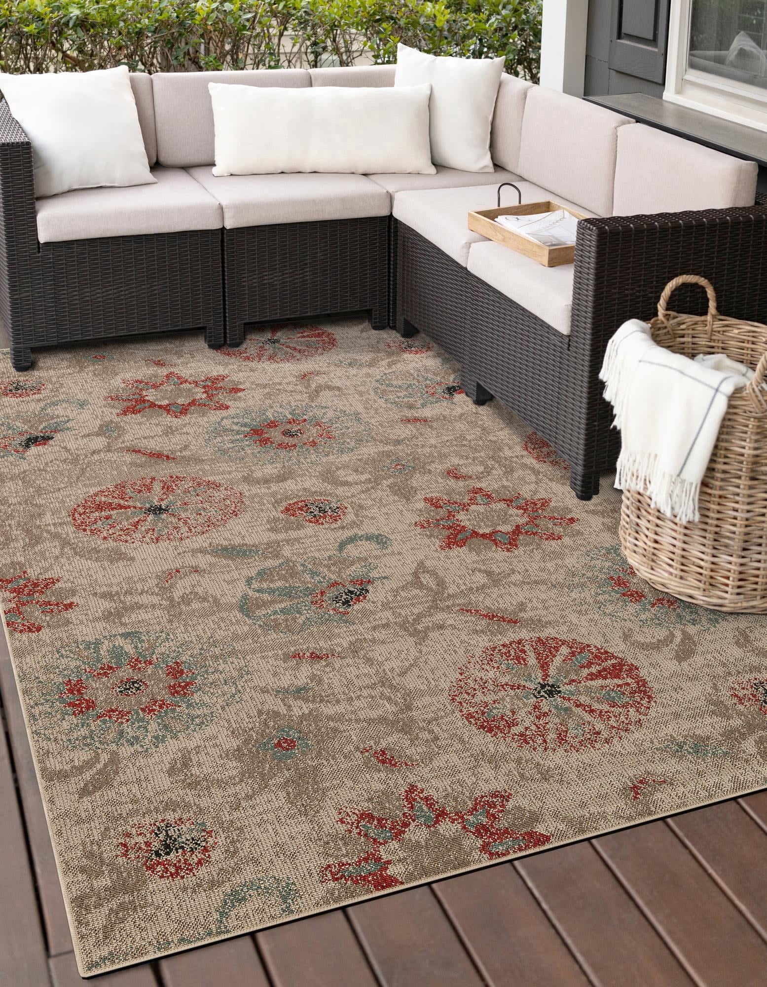 Unique Loom Outdoor Botanical Collection Area Rug - Fern (10' x 14' 2" Rectangle Beige/Light Brown)