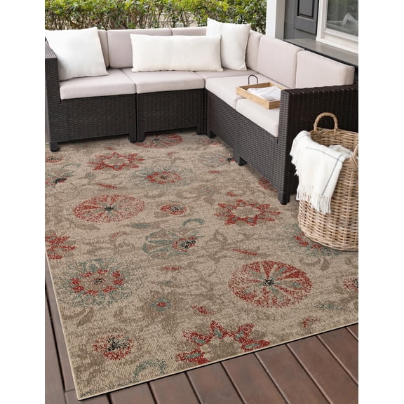 Unique Loom Outdoor Botanical Collection Area Rug - Fern (10' x 14' 2" Rectangle Beige/Light Brown)