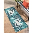 thumbnail image 1 of Unique Loom Outdoor Botanical Collection Area Rug - Sprig (2' 7" x 12' Runner Teal blue/Navy Blue), 1 of 9