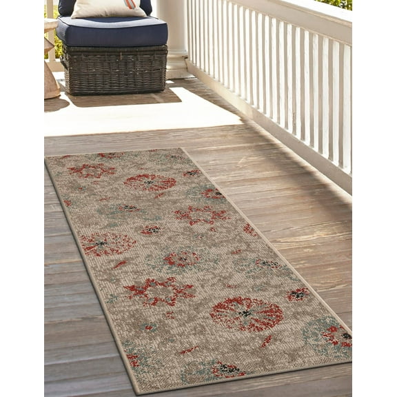 Unique Loom Outdoor Botanical Collection Area Rug - Fern (2' x 6' 1" Runner Beige/Light Brown)