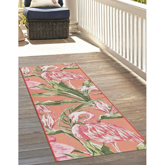 Unique Loom Outdoor Botanical Collection Area Rug - Bloom (2' x 6' 1" Runner Coral/Ivory)