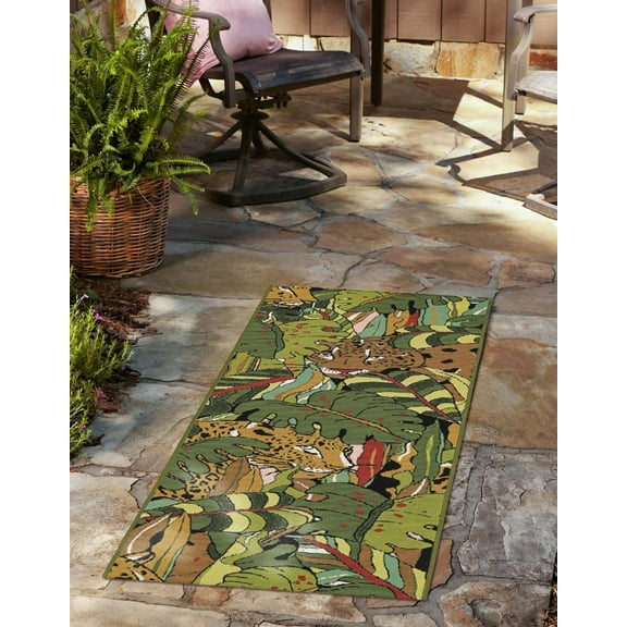 Unique Loom Outdoor Botanical Collection Area Rug - Canopy (2' x 6' 1" Runner Green/Brown)