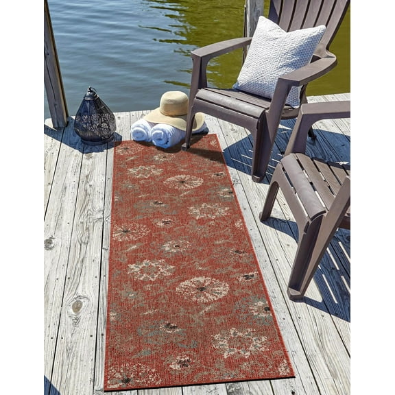 Unique Loom Outdoor Botanical Collection Area Rug - Fern (2' x 6' 1" Runner Terracotta/Ivory)